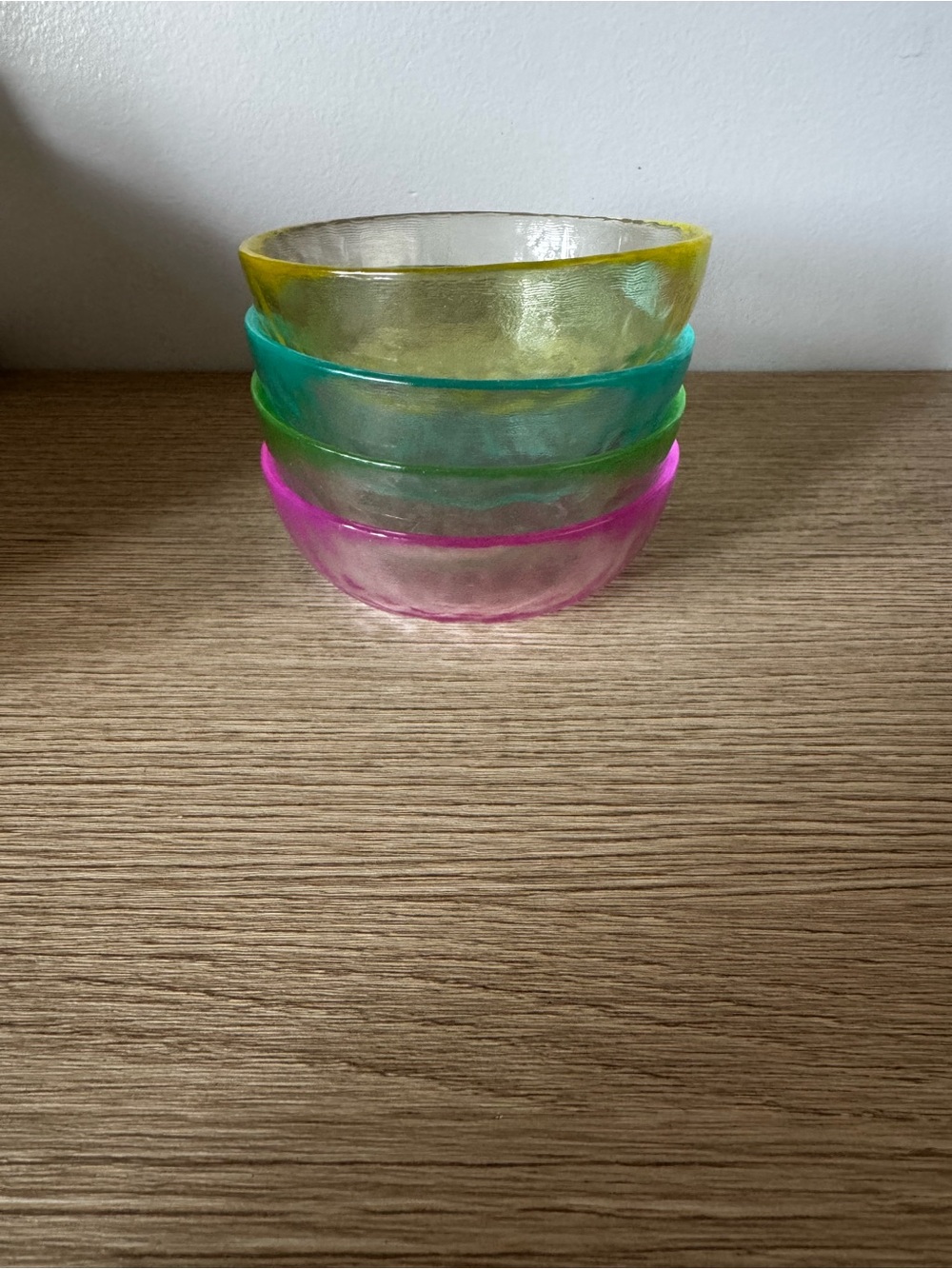 Set of 4 Colored Glass Bowls - Yellow, Teal, Green and Pink